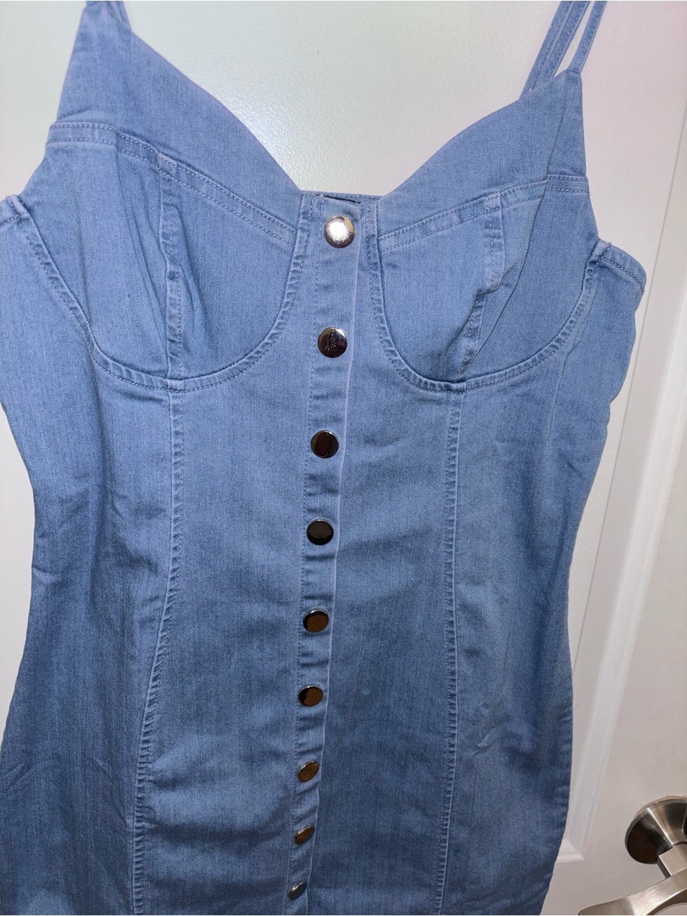 Blue Denim Button-Front Mini Dress - Picture 2 of 10